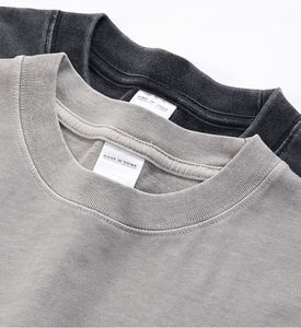 T-shirt surdimensionné en coton pur à manches courtes, couleur unie, 280 g, rétro, lavé et vieilli, avec logo personnalisé imprimé et brodé pour hommes - Product Image 6