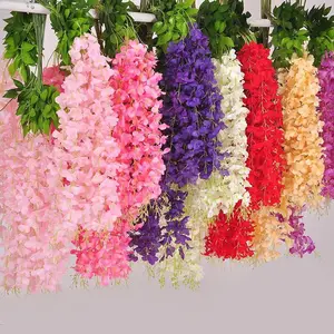 Guirnalda colgante de ratán de vid de glicina de flor artificial de seda de pared para la decoración de la boda del jardín del hogar