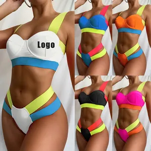 Roupa de banho feminina de cintura alta, roupa de praia, biquínis personalizado, maiô e roupa de praia, 2022