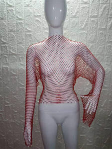 Y2K شبكة رؤية من خلال تي شيرت لامعة حجر الراين شبكة صيد السمك أجوف من النساء مثير أعلى محصول طويلة الأكمام الشاطئ التستر قمم للدبابات الحزب - Product Image 3