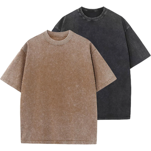 Custom Plus Size Blank Breathable Front Heavyweight Vintage Acid Wash T-Shirts Wholesale Oversized Drop Shoulder Mens Streetwear - Product Image 5