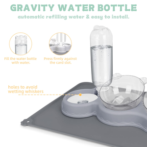 ชามพลาสติกพกพาสำหรับแมวและสุนัขแบบสองชามพร้อมขวดน้ำ ขายส่ง - Product Image 2