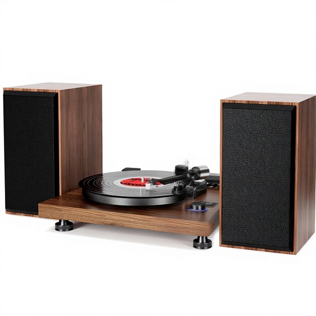 Wood Turntable HiFi System with 36W Bookshelf Speakers Patent-Designed Magnetic Cartridge Vinyl Player
