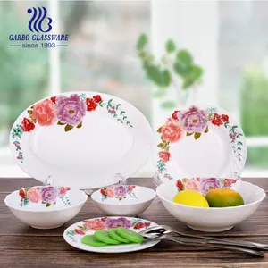 26 PCS Dinner set best selling stock feature high quality opal glass dinnerware white opal plates bowl set