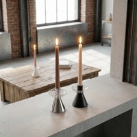 Porte-bougies coniques avec coupelle en verre, bougeoirs courts noirs et blancs pour table à manger et table de chevet