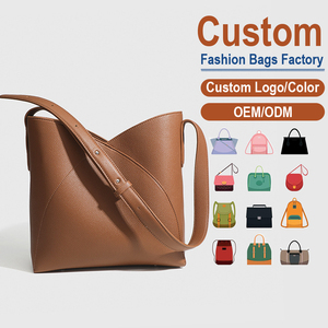 Factory Custom Brown Leather <b>Shoulder</b> Bag Women Large Capacity Tote with Adjustable <b>Strap</b> - Product Image 1