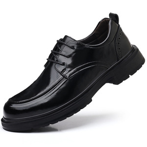 Zapatos de cuero para hombre, estilo británico, con suela gruesa, cordones, punta redonda, color negro y marrón, casuales, para las cuatro estaciones. - Product Image 5