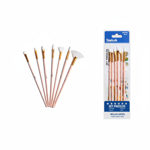 Set di pennelli in Nylon 6 pezzi per pittura acrilica ad acquerello di varie dimensioni capelli piatti bianco legno legno bianco albero di plastica - Product Image 2