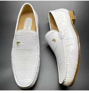 Chaussures habillées de haute qualité, chaussures de mariage blanches, <span class=keywords><strong>mocassins</strong></span> en cuir de crocodile à bout rond, chaussures à enfiler pour hommes, chaussures de bureau pour hommes, chaussures en cuir pour hommes - Product Image 1