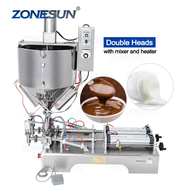 ZONESUN mezcla con calentador de muy viscoso Material de pasta de azúcar, salsa de Chocolate equipos de embalaje máquina de llenado de botella