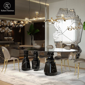 Tùy Chỉnh Châu Âu Đơn Giản Thiết Kế Mới Ba Mạnh mẽ Bằng Đá Cẩm Thạch Cột Bàn Ăn Với Ghế Đặt Hiện Đại Sang Trọng Hình Bầu Dục Bàn Ăn - Product Image 3