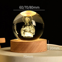Décoration d'intérieur, cadeau religieux chrétien, lampe à boule de cristal 3D, support de lampe à boule de cristal sculptée, lumière de nuit à boule de cristal changeante de couleur, statue de la Vierge Marie