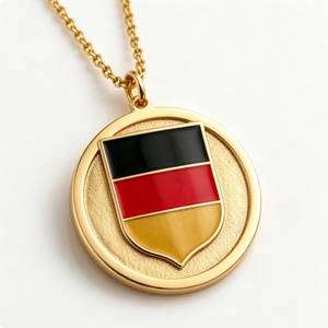 Médaille en alliage de zinc plaqué or avec design de drapeau allemand en émail, pendentif circulaire souvenir - Product Image 1