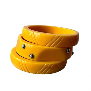 Premium Quality Yellow Acrylic Resin <b>Bangle</b> <b>Bracelets</b> Fancy Handmade Stylish With Metal Studs Unisex Fashion Jewelry for Woman - Product Image 4