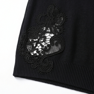 Premium New Honssen Women 99% Silk Knitwear Fine <strong>Sequin</strong> Anti Static Lace Splicing at Shoulder &amp; Hem Elegant <strong>Long</strong> <strong>Sleeve</strong> <strong>Top</strong> - Product Image 5