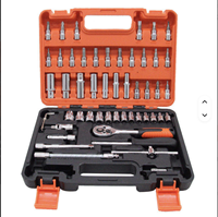 Jeu de clés à douilles CR-V de haute qualité 53 pièces, kit d'outils à main, clé à cliquet, embouts de tournevis, étui rigide OEM