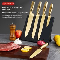 Zhirong Ensemble d'outils 6 pièces plaqué titane doré, lame en V, manche martelé, couteau marteau, support magnétique, transfrontalier