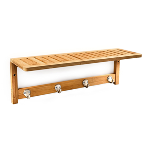 Étagère murale rustique en bambou à un seul niveau, porte-manteau, porte-clés, organiseur de courrier pour salle de bain et salon - Product Image 1