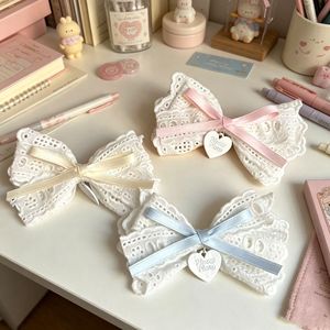 Large lace <b>bow</b> hair <b>clip</b> for women, elegant and natural style, perfect for bangs, white heart hair accessory. (Cross-border - Product Image 2