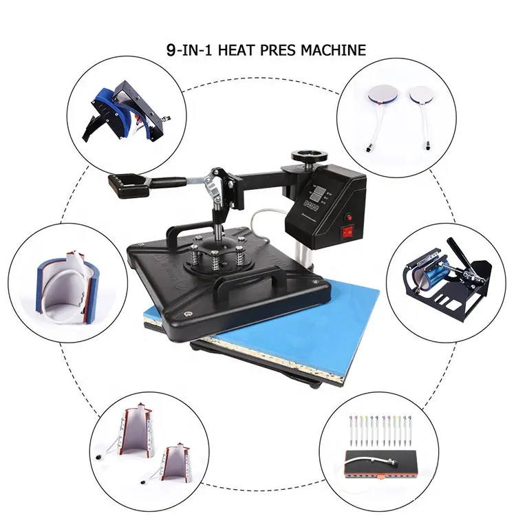 9 In 1 Tshirt Printing Machine for Mug Plate Hat T-shirt Pen Phone Case Puzzles Hot Press Machines