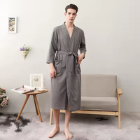Peignoir d'hôtel OEM en tissu gaufré long, séchage rapide, léger, style kimono, unisexe, avec cordon de serrage, pour spa d'hiver, vente en gros
