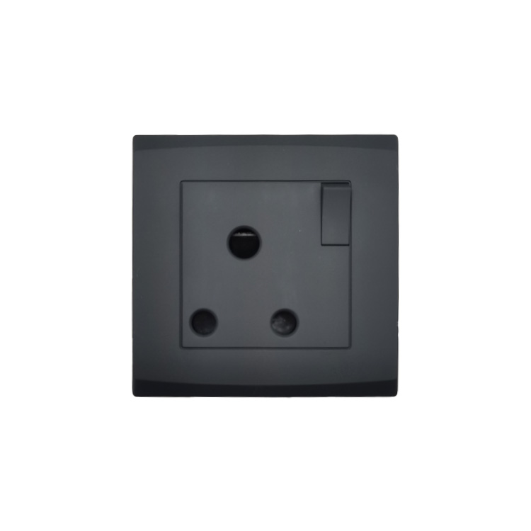 Good Quality Hot Selling UK Standard Black Panel 15A 250V Switch and Socket Round 3 Pin Electrical Socket Outlet With Neon