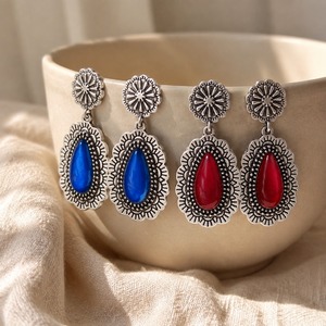 Orecchini bicolore rosso e blu, gioielli retrò da donna per tutti i giorni, idee regalo - Product Image 3