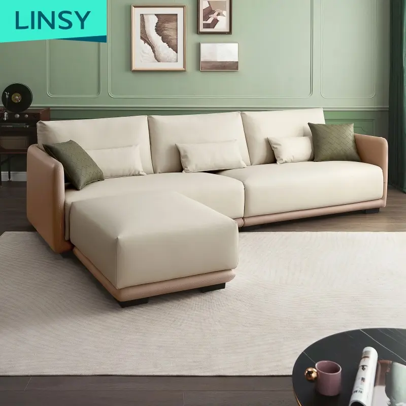 Linsy Hot Selling Italiaanse Sofa Wit Echt Leer Sectionele Banken Sets S191