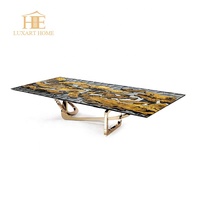 Table à manger extensible de luxe moderne, base en bois de noyer, 8 chaises, pieds en métal en résine époxy, taille/couleur personnalisable, utilisation hôtelière