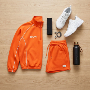 2026 Luxury Vibrant <b>Orange</b> Women's 2 Piece Tracksuit Set 1/4 Zip Pullover and Shorts Minimalist Contrast Piping Athleisure - Product Image 3