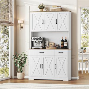 Hoher Küchenschrank Speisekammer Aufbewahrungsschrank Mikrowellenständer Anrichte mit Schubladen Bauernhaus-Küche Ladestation Weiß - Product Image 2