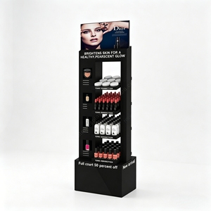 Expositor de Piso de Madera de Doble Cara para Maquillaje de Marca, Exhibición Promocional y Publicitaria - Product Image 1