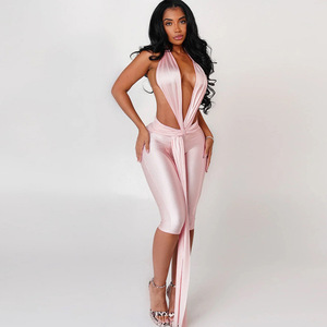 Peeqi D25JP401 Tuta Intera Lucida Sexy con Scollo all'Americana, Senza Schienale, Senza Spalline, a Vita Alta, a Sette Punti, Aderente da Donna - Product Image 2