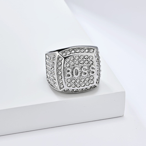 Bagues unisexe avec lettres 'Boss' en acier inoxydable plaqué or, style Hip Hop Bling avec strass, vente en gros d'usine pour hommes et femmes, pour les fêtes - Product Image 5