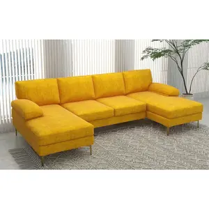 Comfort Designs U Shaped Sectional Sofa Set Villa Furniture Living Room Modern Luxury Yellow Velvet Sectional Sofa
