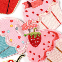 Autocollant brodé à thème alimentaire en promotion : crème glacée, cupcake, beignet, biscuits, chocolat, gâteau, bonbons