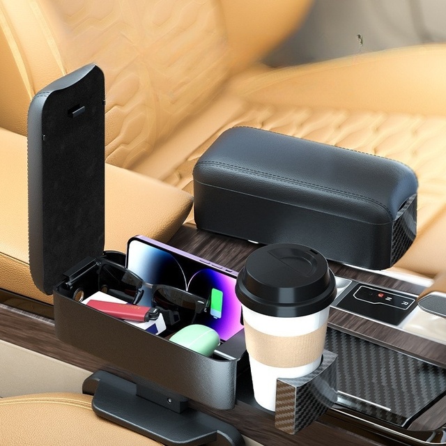 Car Armrest Box with USB Charging Universal Car Gap Storage Box Height Adjustable Car Armrest