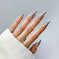 Ongles à presser en ABS prêts à l'emploi, effet miroir chromé, forme amande longue, couleurs assorties, lot de 24 pièces, certifiés CE, couvrance totale, artificiels