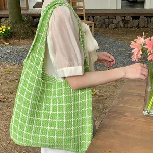 Korean Style Fashion Customized Woolen Knitted Shoulder Bag Elegant Women Assorted Colors Woven Lattice Pattern Shopping Bag