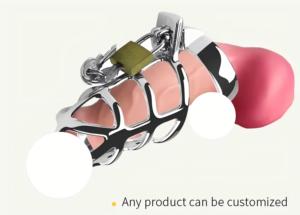 LOVE Tienda mayorista de juguetes sexuales para adultos. Una jaula de castidad de acero inoxidable con anillos de 3 tamaños y cerradura invisible para hombre - Product Image 2