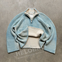 Pull tricoté pour homme à demi-zip, style streetwear, côtelé, effet délavé vintage, avec logo personnalisé, par fabricants de tricots