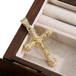 Pendentif Croix de Jésus en Or et Argent Bicolore avec Pierres Baguette Micro-Pavées en Zircon Cubique AAA de Haute Qualité, Bijou Charme Hip Hop Crucifix 3D - Product Image 4