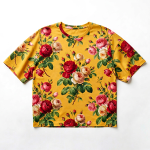 Yellow Rose Print <b>Men's</b> <b>T</b>-<b>Shirt</b> Short Sleeve Crew Neck <b>Floral</b> Graphic 100% Cotton 320 Grams Casual Summer Streetwear - Product Image 1