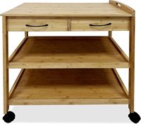 Table de chariot à îlot de cuisine moderne en bambou sur roues pour servir et stocker des récipients alimentaires