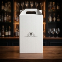 Boîte cadeau pliable personnalisée en carton ondulé pour 2 bouteilles de vin rouge avec poignée, fenêtre découpée, impression CMYK