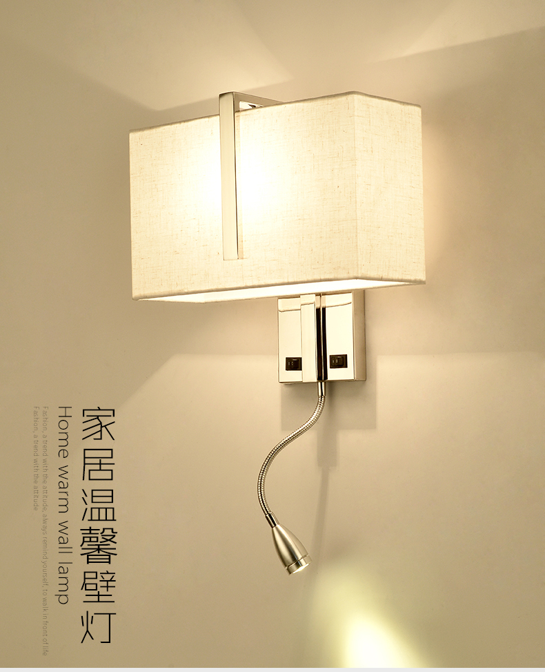 Designer Wall Light Modern Switch Fittings Square Shades Bedside Reading Led Wall Lamp Indoor Hotel Room Wall Mount Light