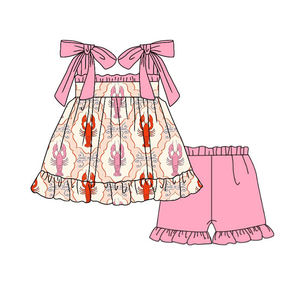 GSD3729 Vestido Infantil Estilo Boutique al por Mayor, Conjunto de Béisbol para Niña con Cuadros Azules y Lazos Rojos, Sin Pedido Mínimo, ODM - Product Image 4