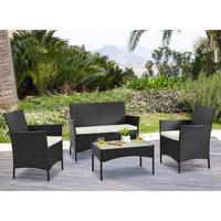 Ensemble de canapés en rotin d'extérieur moderne avec table basse en verre trempé, mobilier confortable 4 pièces pour patio, jardin, balcon, hôtel, parc