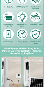 16-Inch Rechargeable Portable Solar <b>Stand</b> Fan With LED <b>Night</b> Light & Bulbs 5 Speed Operation KL-200H Solar Power <b>Stand</b> Fan - Product Image 4