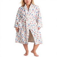 Peignoir en flanelle douce et légère pour femme, imprimé fruits, avec ceinture, lavable en machine, printemps-été